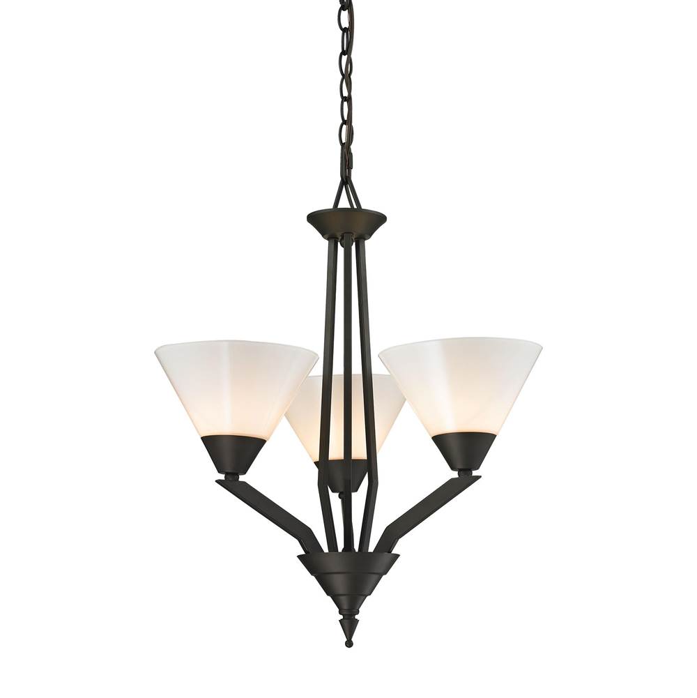 Thomas Lighting Tribecca 3-Light Chandelier in Oil Rubbed Bronze With White Glass