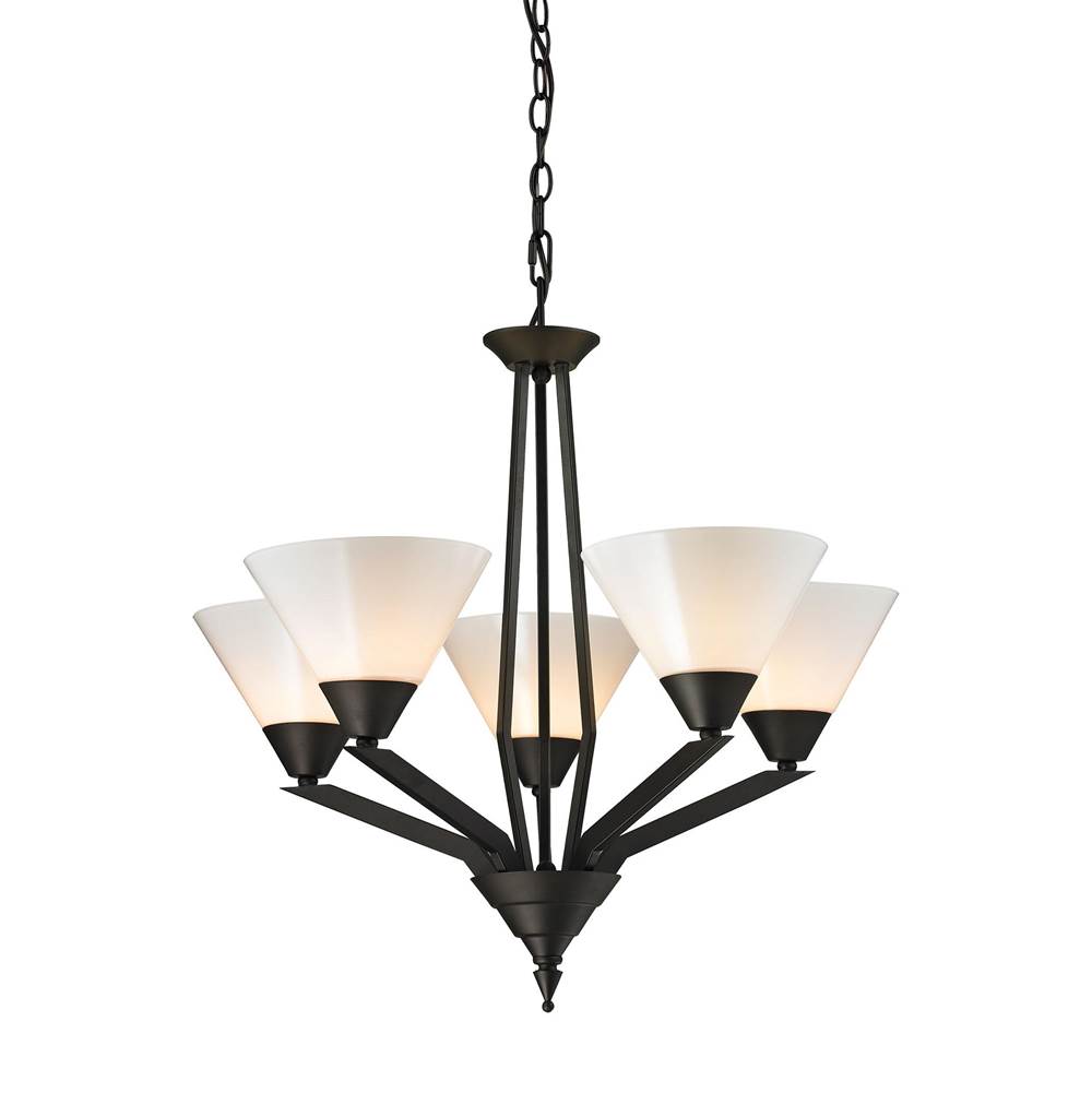 Thomas Lighting Tribecca 5-Light Chandelier in Oil Rubbed Bronze With White Glass