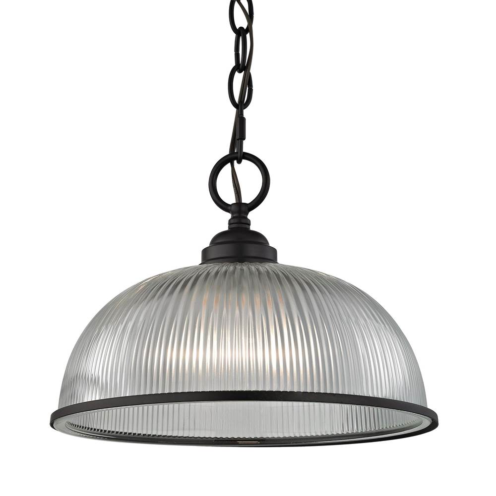 Thomas Lighting Liberty Park 1-Light Mini Pendant in Oil Rubbed Bronze With Prismatic Clear Glass