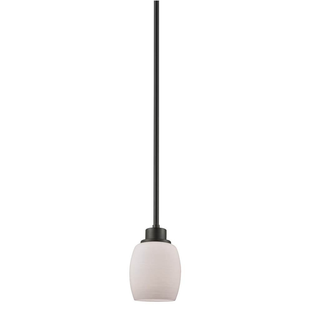 Thomas Lighting Casual Mission 1-Light Pendant in Oil Rubbed Bronze With White Lined Glass