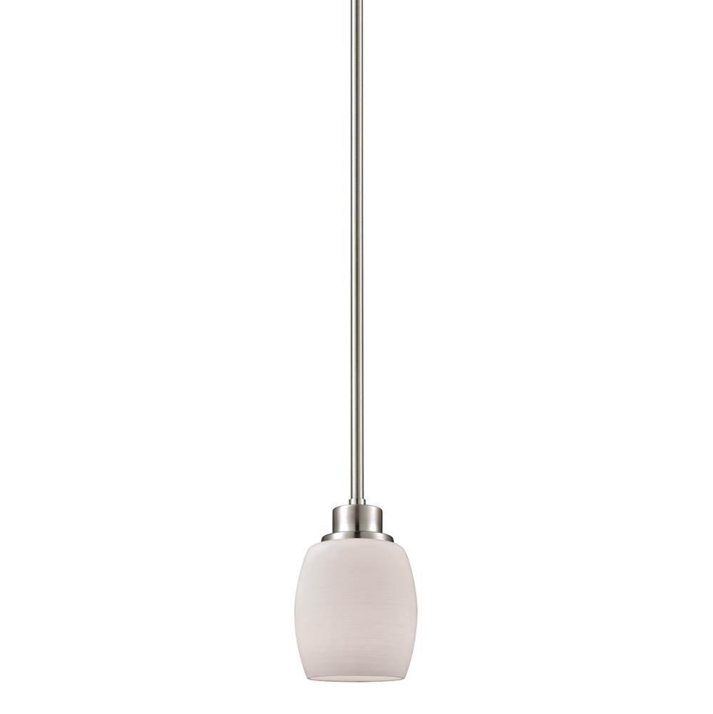 Thomas Lighting Casual Mission 1-Light Pendant in Brushed Nickel With White Lined Glass
