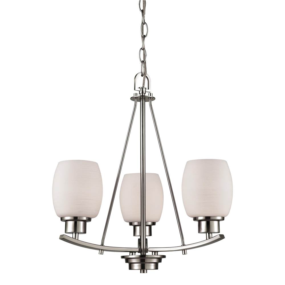 Thomas Lighting Casual Mission 3-Light Chandelier in In Brushed Nickel With White Lined Glass