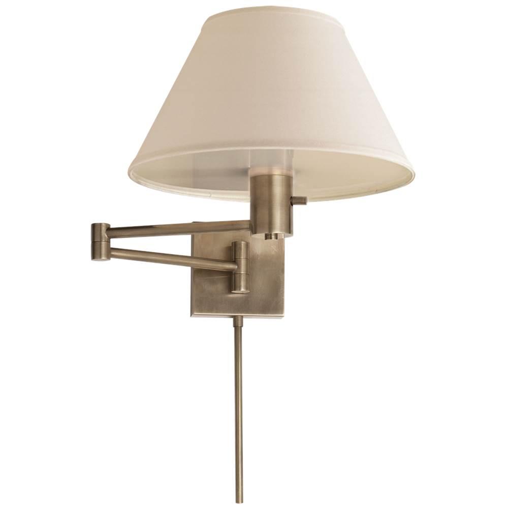 Visual Comfort Signature Collection Classic Swing Arm Wall Lamp in Antique Nickel with Linen Shade