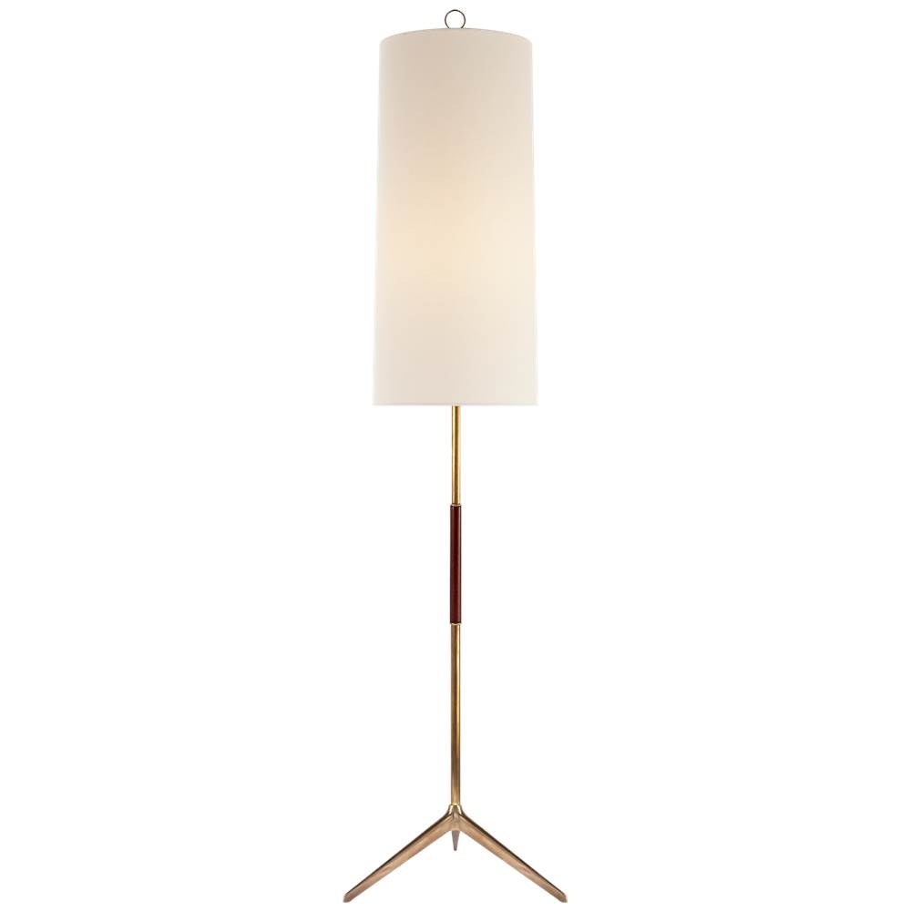 Visual Comfort Signature Collection Frankfort Floor Lamp in Hand-Rubbed Antique Brass with Mahogany Accents and Linen Shade