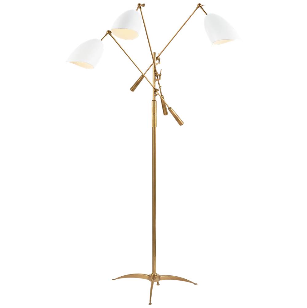 Visual Comfort Signature Collection Sommerard Triple Arm Floor Lamp in Hand-Rubbed Antique Brass with White