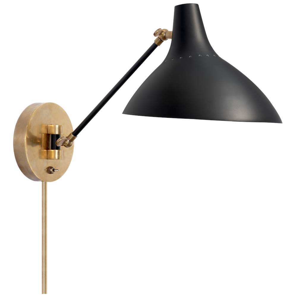 Visual Comfort Signature Collection Charlton Wall Light in Black and Hand-Rubbed Antique Brass