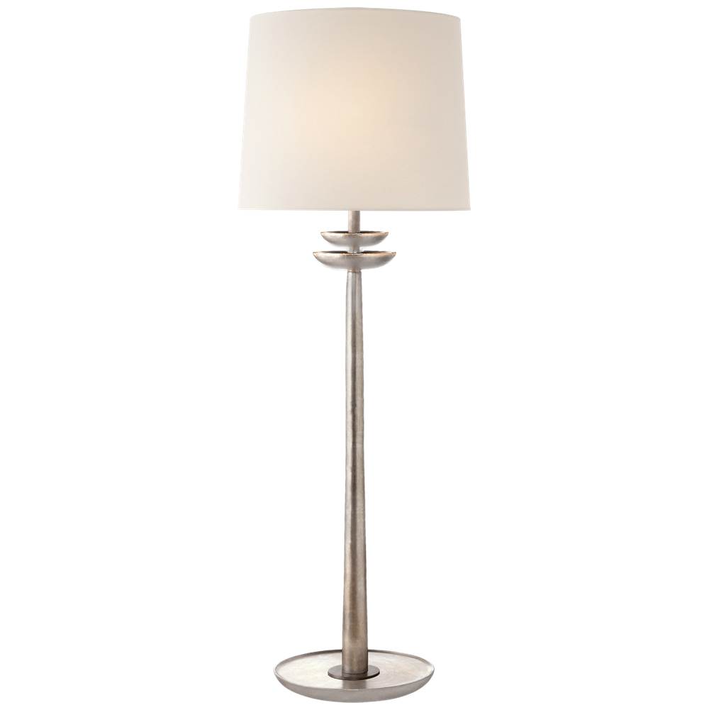 Visual Comfort Signature Collection Beaumont Medium Buffet Lamp in Burnished Silver Leaf with Linen Shade