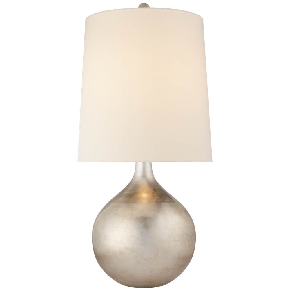 Visual Comfort Signature Collection Warren Table Lamp in Burnished Silver Leaf with Linen Shade