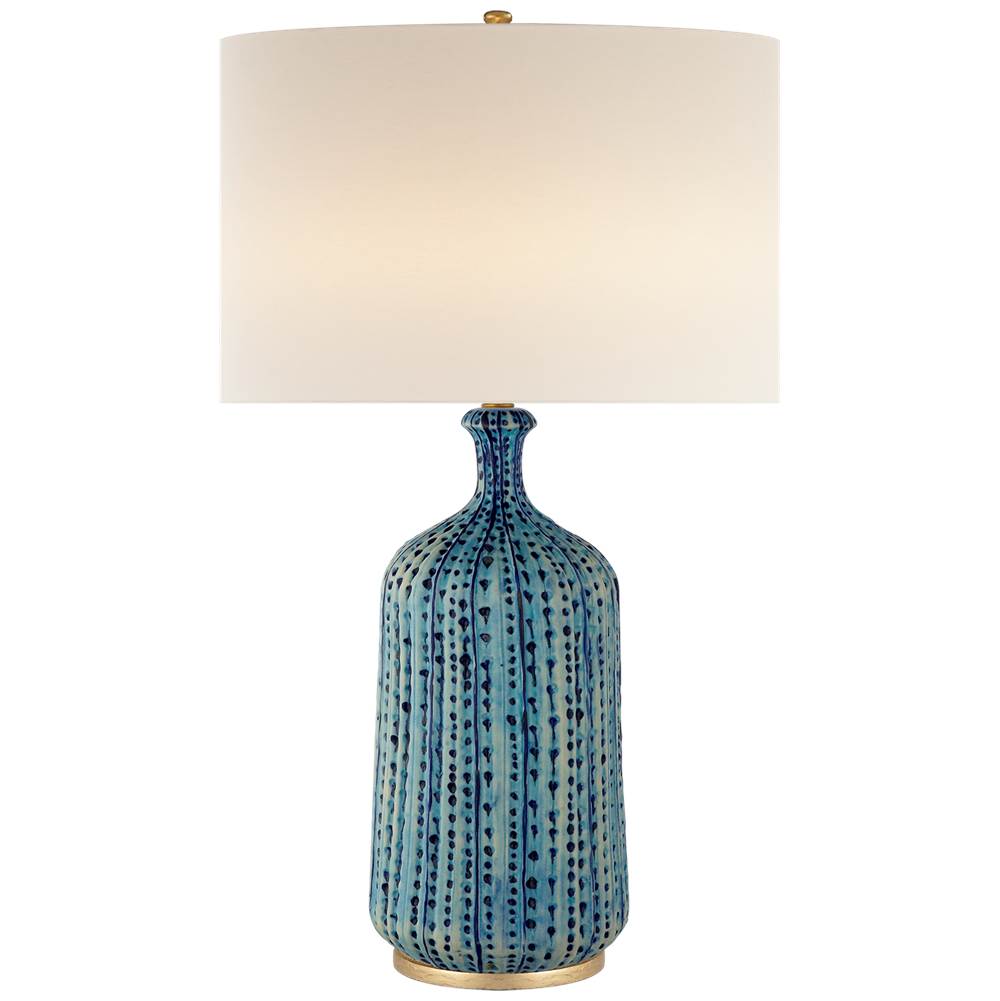 Visual Comfort Signature Collection Culloden Table Lamp in Pebbled Aquamarine with Linen Shade