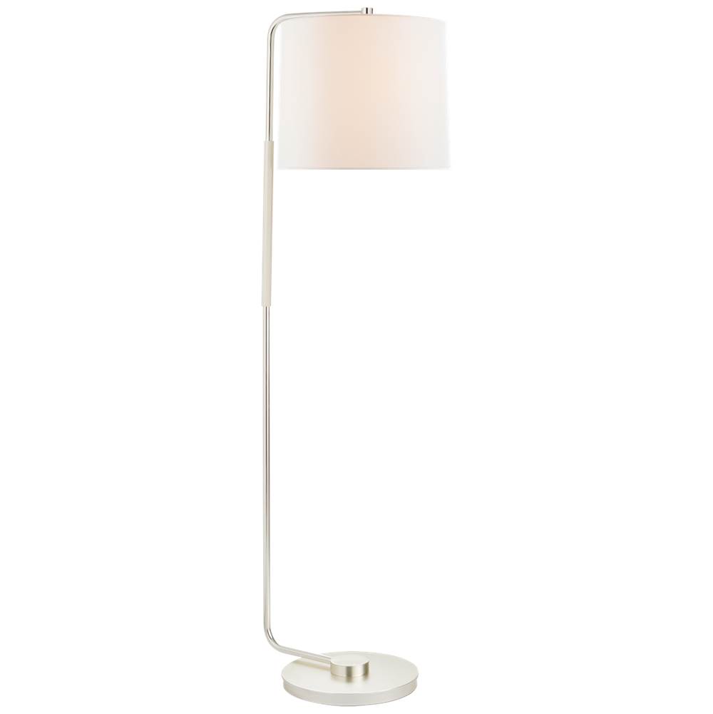 Visual Comfort Signature Collection Swing Articulating Floor Lamp in Soft Silver with Linen Shade