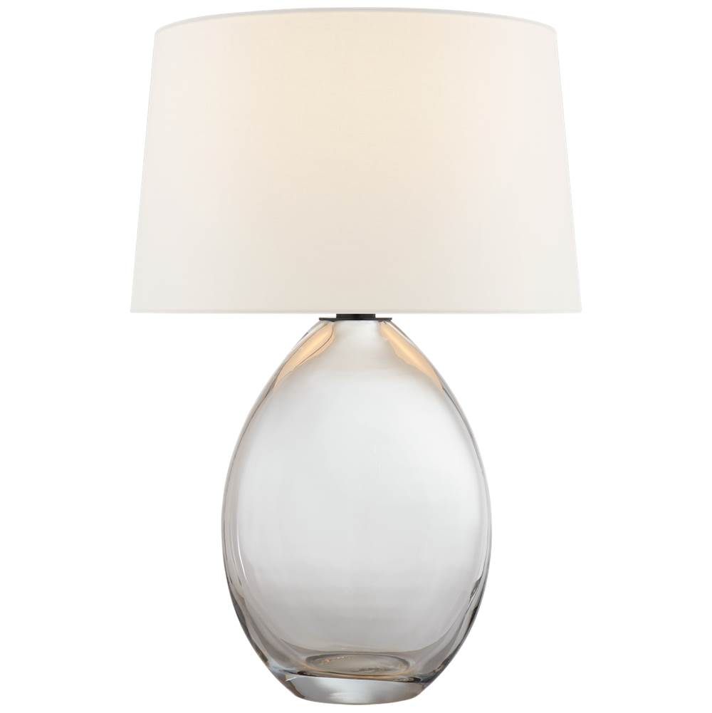 Visual Comfort Signature Collection Myla Medium Wide Table Lamp in Clear Glass with Linen Shade