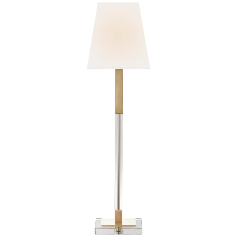 Visual Comfort Signature Collection Reagan Buffet Lamp in Antique-Burnished Brass and Crystal with Linen Shade