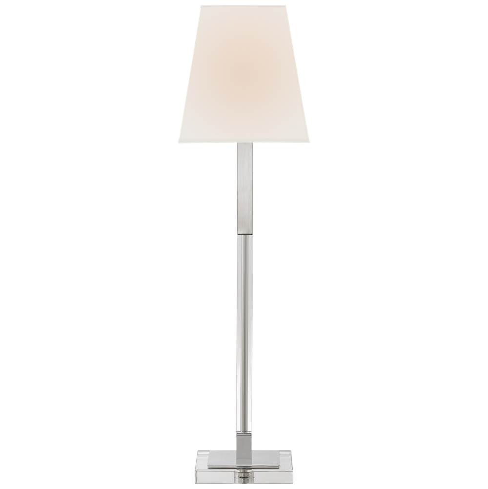 Visual Comfort Signature Collection Reagan Buffet Lamp in Polished Nickel and Crystal with Linen Shade