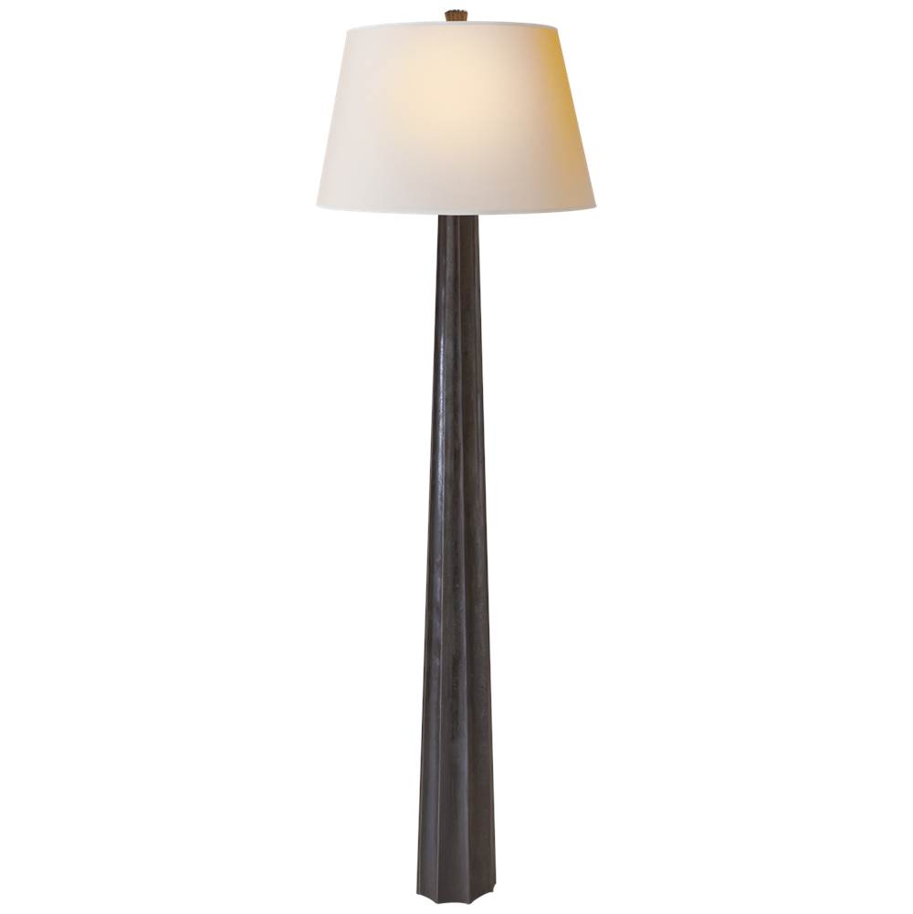 Visual Comfort Signature Collection Fluted Spire Floor Lamp in Aged Iron with Natural Paper Shade