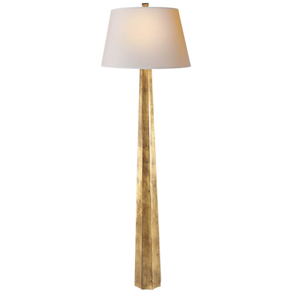 Visual Comfort Signature Collection Fluted Spire Floor Lamp in Gilded Iron with Natural Paper Shade