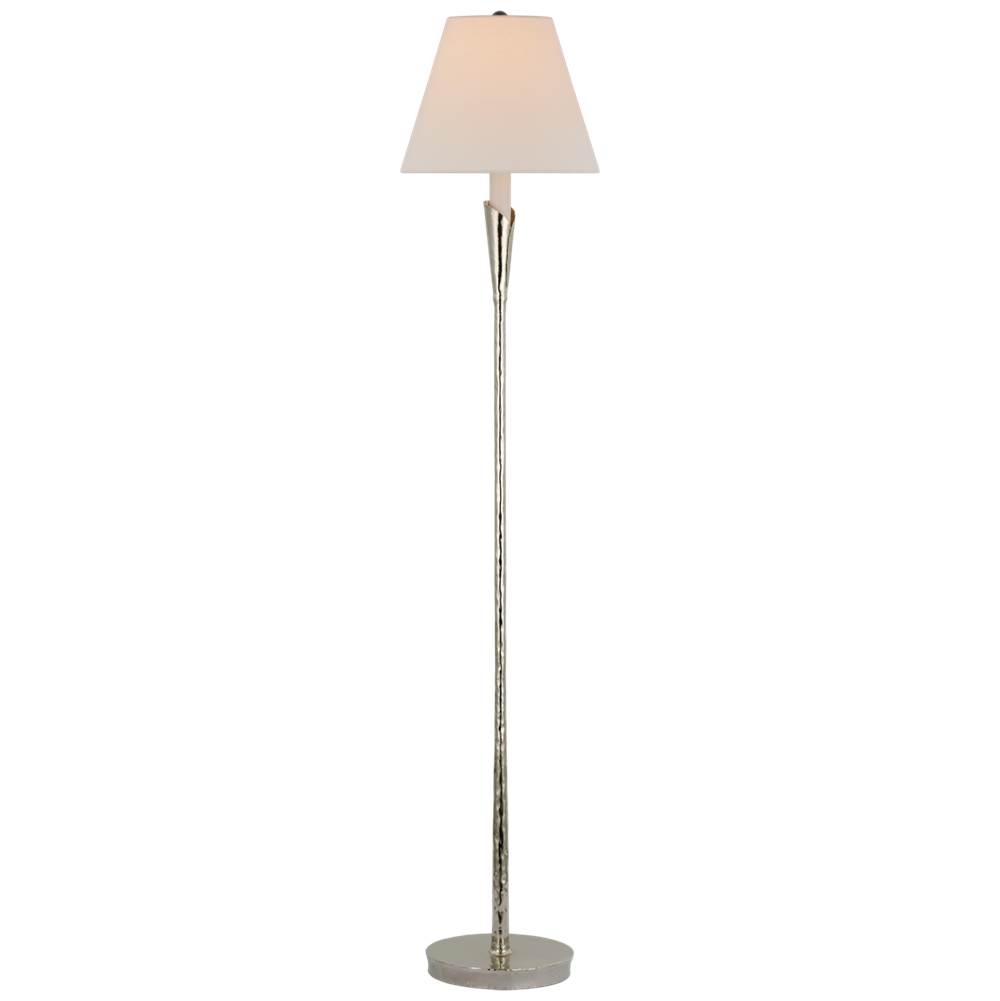 Visual Comfort Signature Collection Aiden Accent Floor Lamp in Polished Nickel with Linen Shade