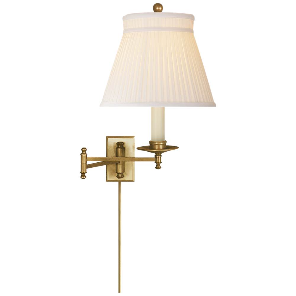 Visual Comfort Signature Collection Dorchester Swing Arm in Antique-Burnished Brass with Silk Crown Shade