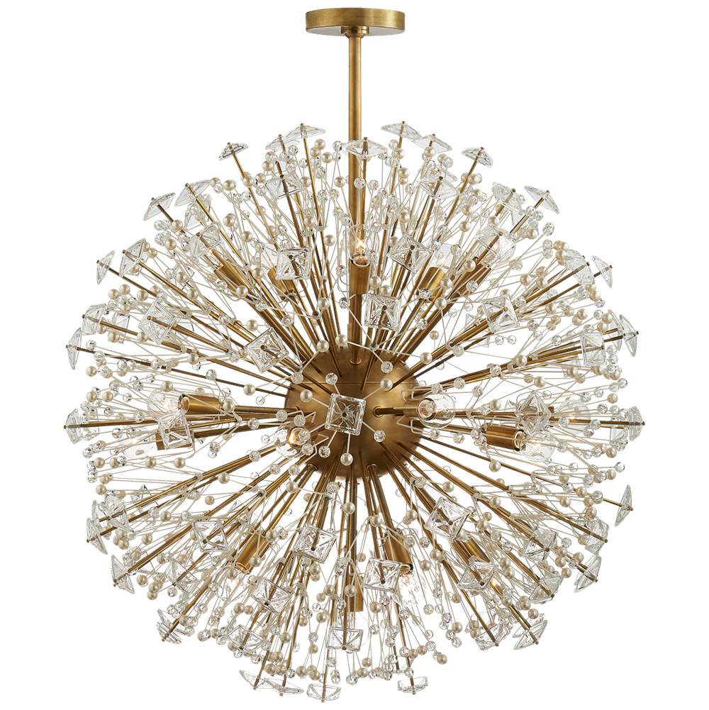 Visual Comfort Signature Collection Dickinson Large Chandelier in Soft Brass with Clear Glass and Cream Pearls