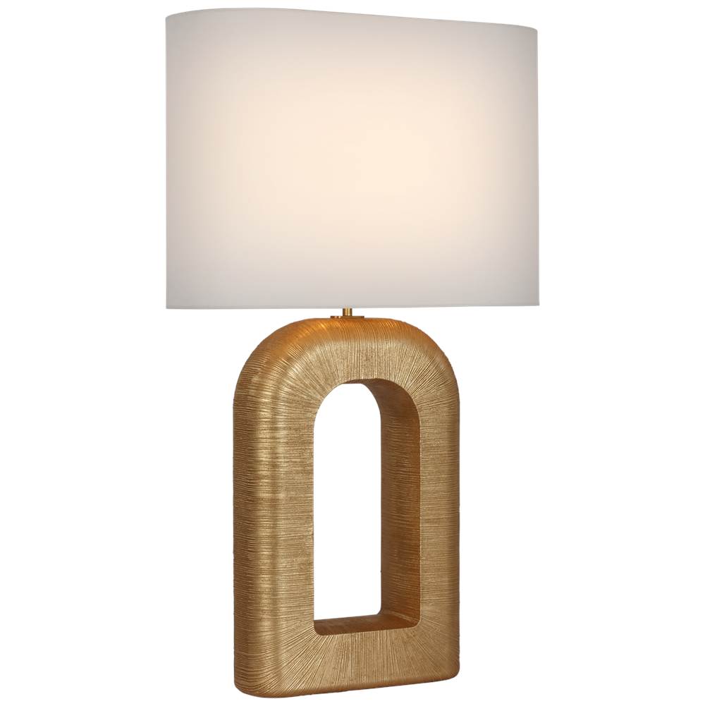 Visual Comfort Signature Collection Utopia Large Combed Table Lamp in Gild with Linen Shade