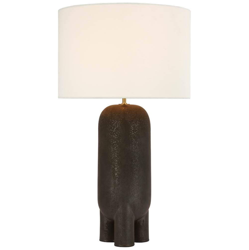 Visual Comfort Signature Collection Chalon Large Table Lamp in Stained Black Metallic with Linen Shade