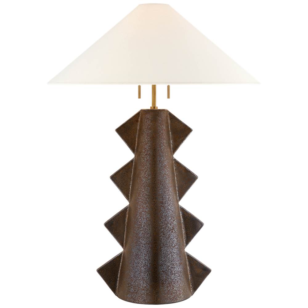 Visual Comfort Signature Collection Senso Large Table Lamp in Crystal Bronze with Linen Shade