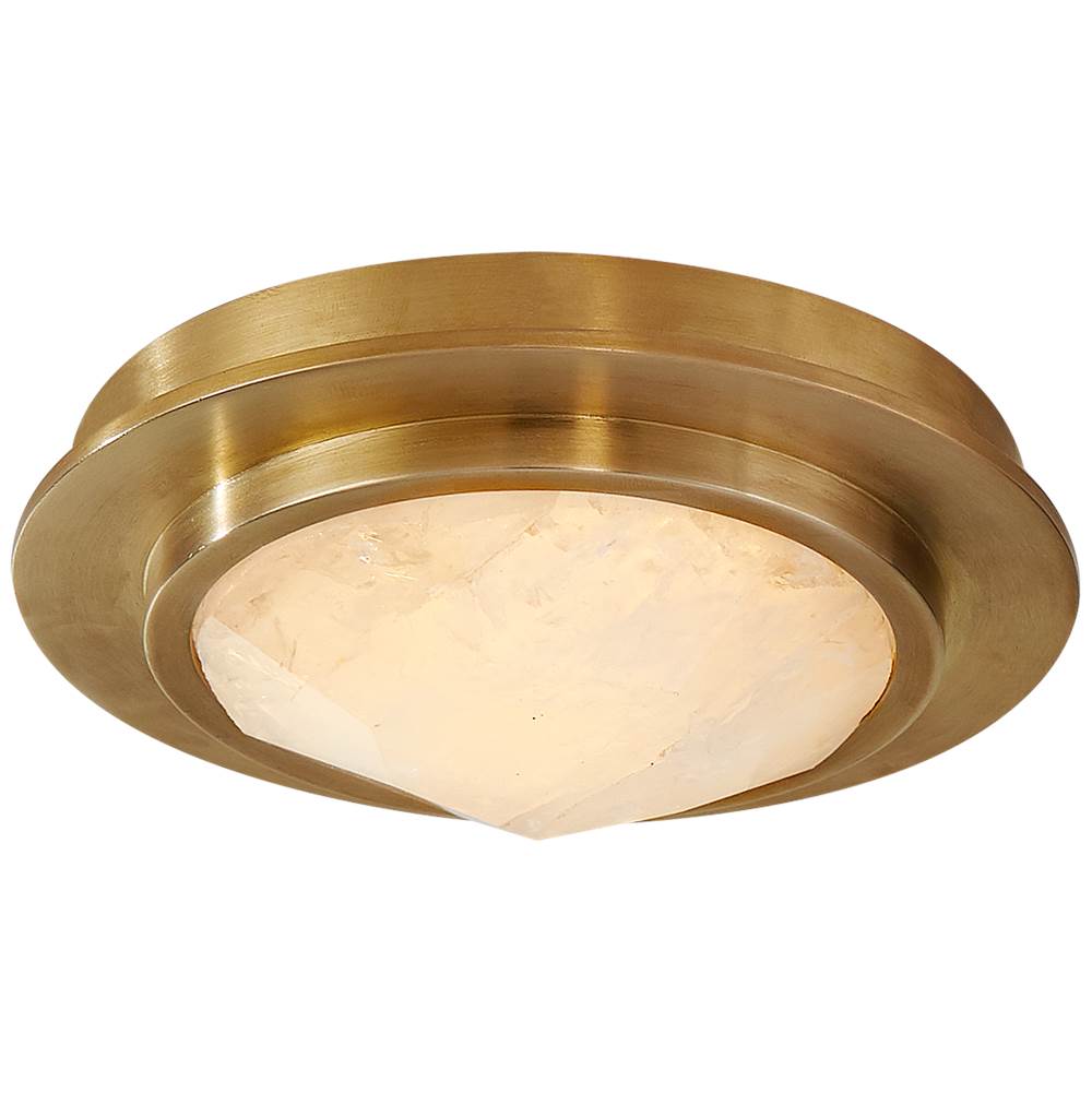 Visual Comfort Signature Collection Halcyon 5'' Solitaire Bezel Flush Mount in Antique-Burnished Brass and Natural Quartz