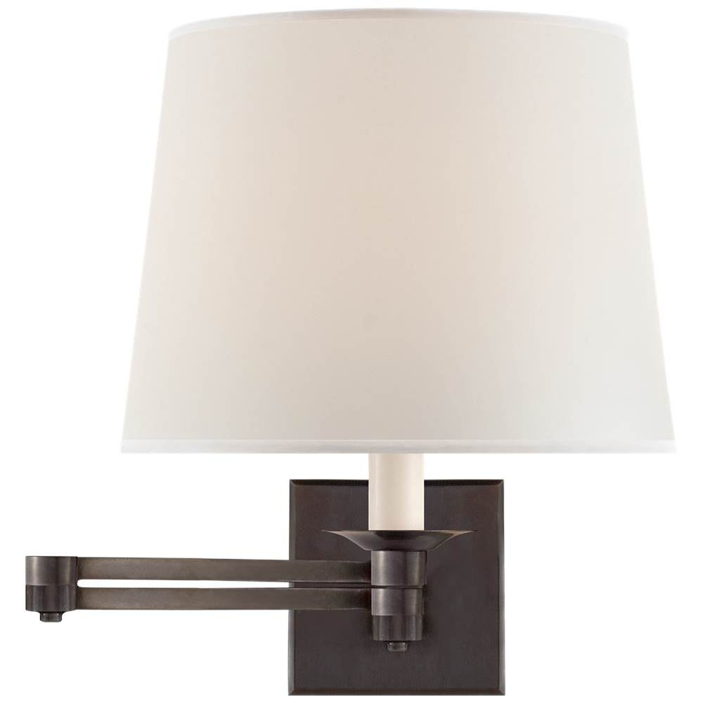 Visual Comfort Signature Collection Evans Swing Arm Sconce in Bronze with Percale Shade