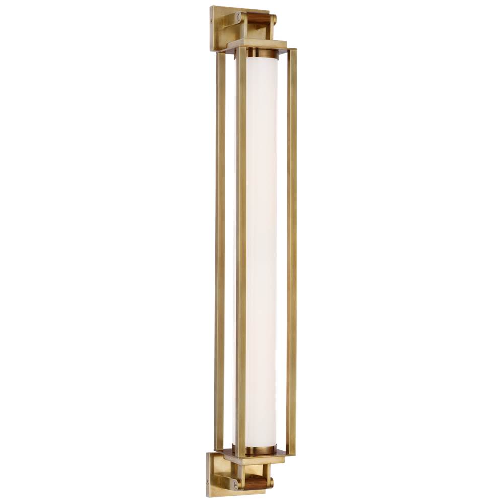 Visual Comfort Signature Collection Northport 32'' Linear Sconce in Natural Brass and Teak with White Glass