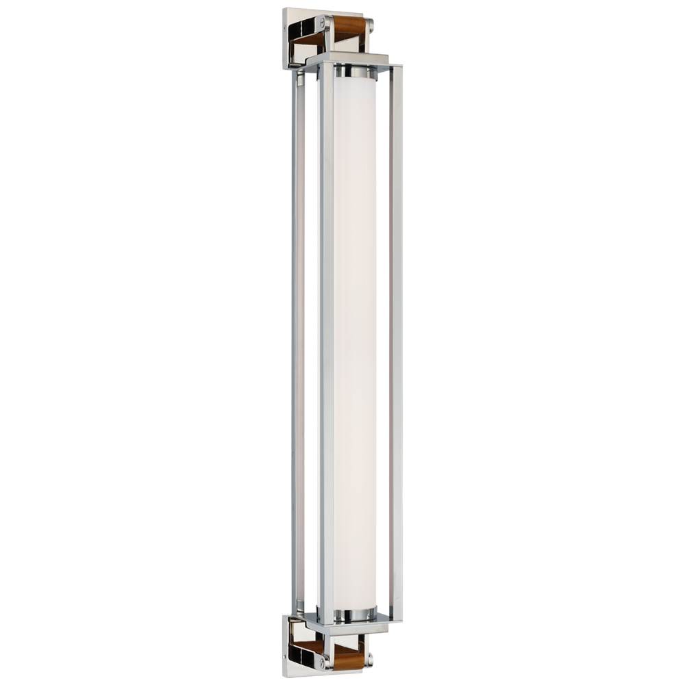 Visual Comfort Signature Collection Northport 32'' Linear Sconce in Polished Nickel and Teak with White Glass