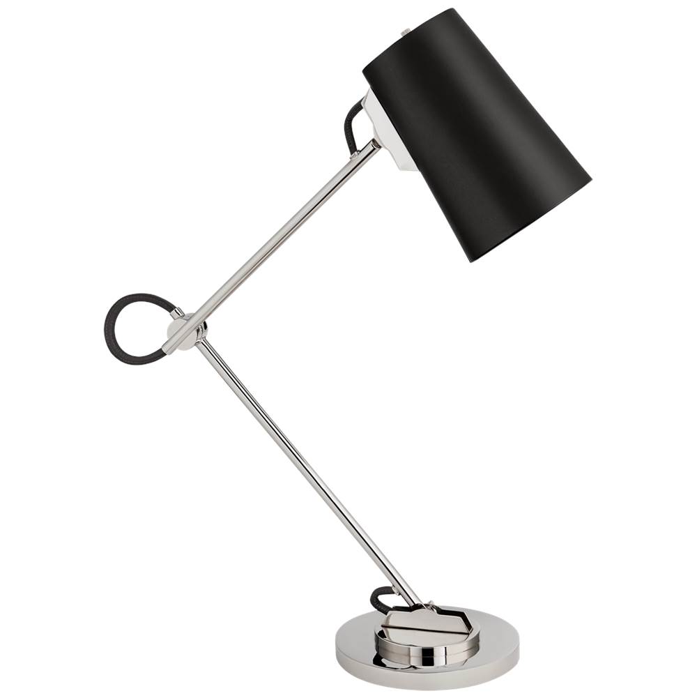 Visual Comfort Signature Collection Benton Adjustable Desk Lamp in Polished Nickel with Chocolate Leather Shade
