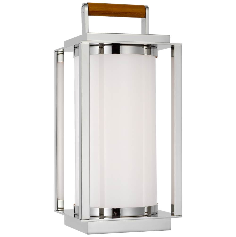 Visual Comfort Signature Collection Northport Small Table Lantern in Polished Nickel and Teak with White Glass