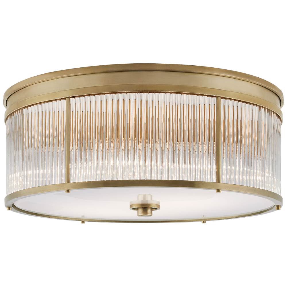 Visual Comfort Signature Collection Allen Large Round Flush Mount in Natural Brass and Glass Rods with White Glass
