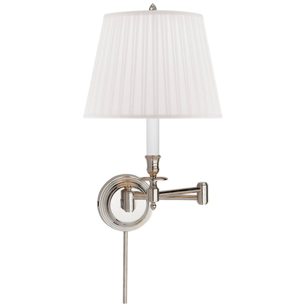 Visual Comfort Signature Collection Candlestick Swing Arm in Polished Nickel with Silk Shade