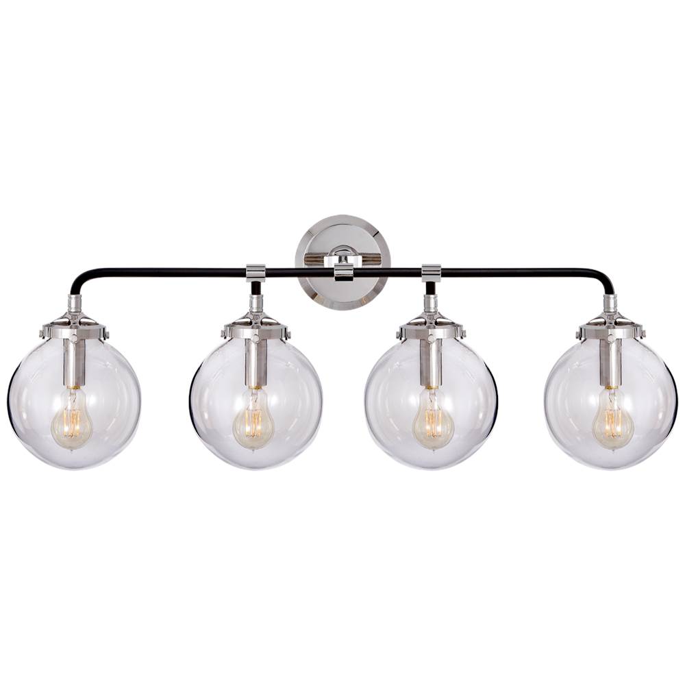 Visual Comfort Signature Collection Bistro Four Light Bath Sconce in Polished Nickel and Black with Clear Glass