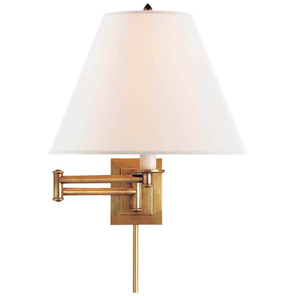 Visual Comfort Signature Collection Primitive Swing Arm in Hand-Rubbed Antique Brass with Linen Shade