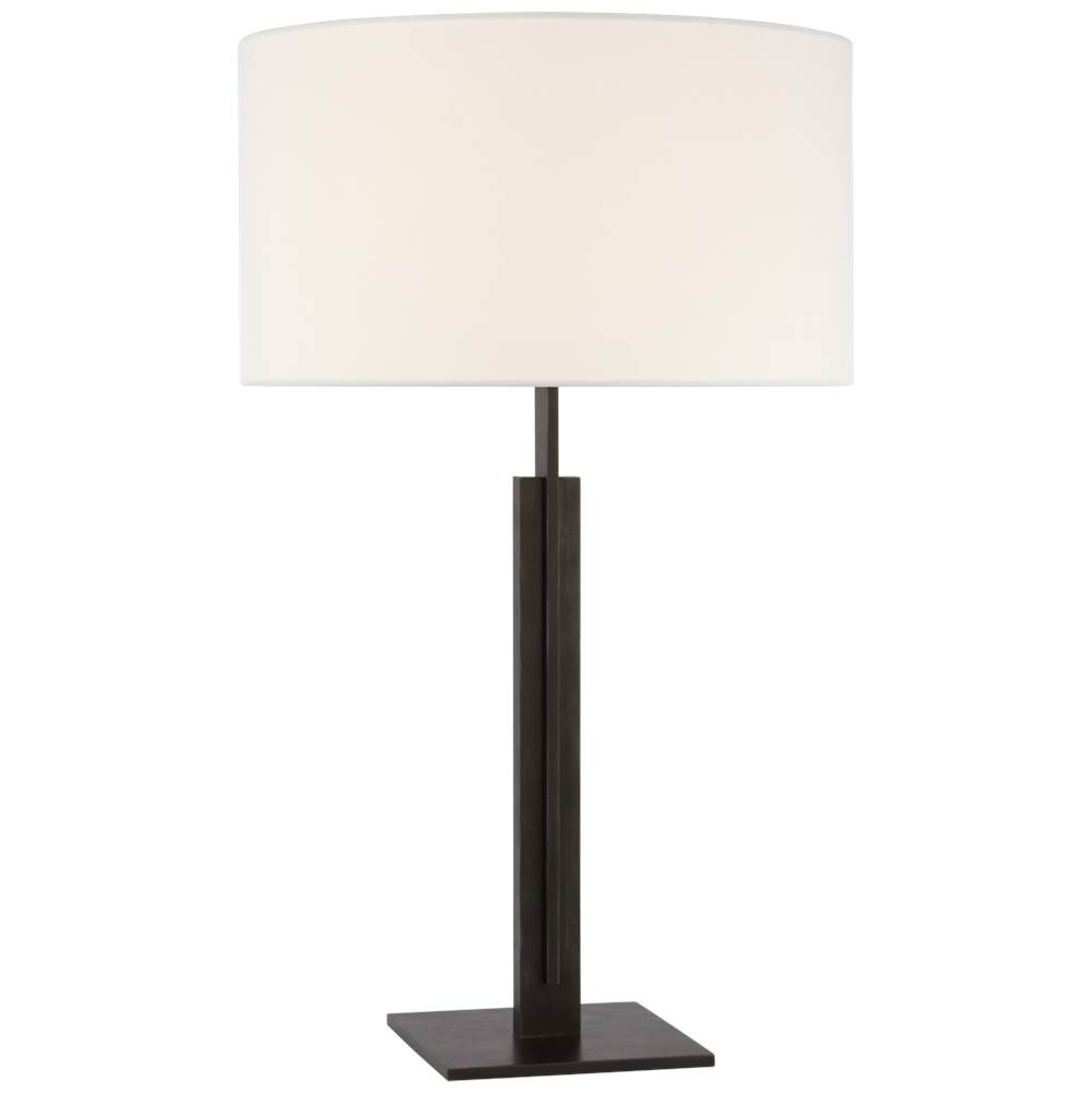 Visual Comfort Signature Collection Serre Large Table Lamp in Aged Iron with Linen Shade