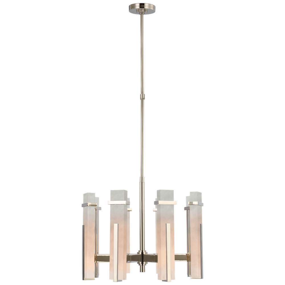 Visual Comfort Signature Collection Malik Medium Chandelier in Polished Nickel with Alabaster
