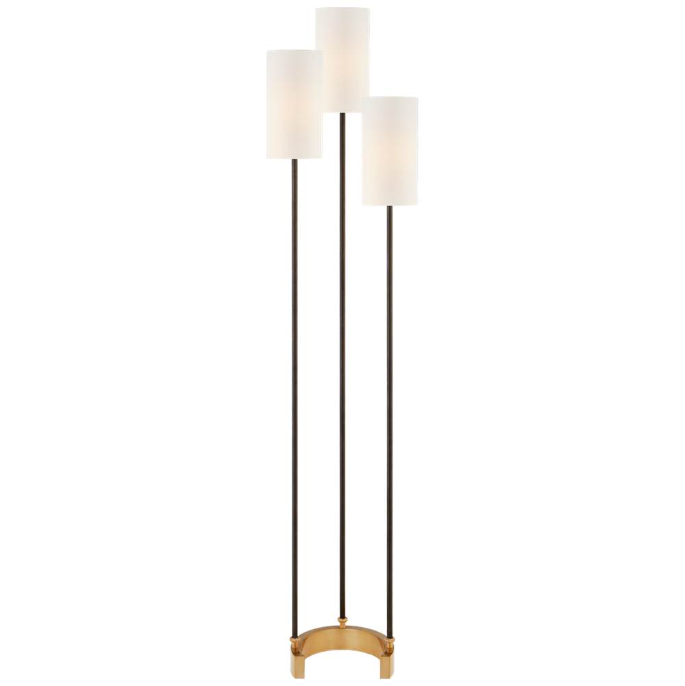 Visual Comfort Signature Collection Aimee Floor Lamp in Bronze and Hand-Rubbed Antique Brass with Linen Shades