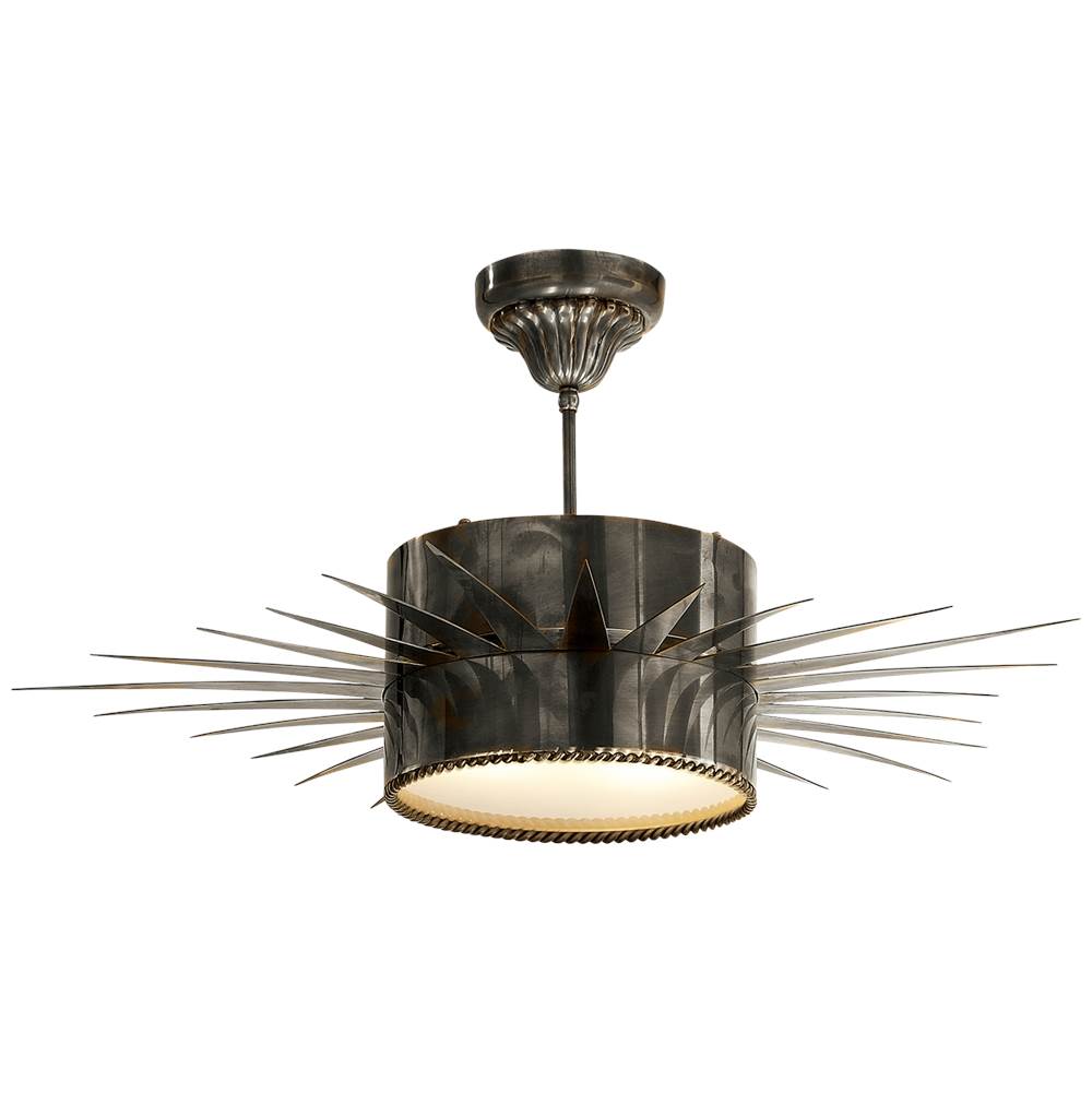 Visual Comfort Signature Collection Soleil Large Semi-Flush in Bronze with Frosted Glass