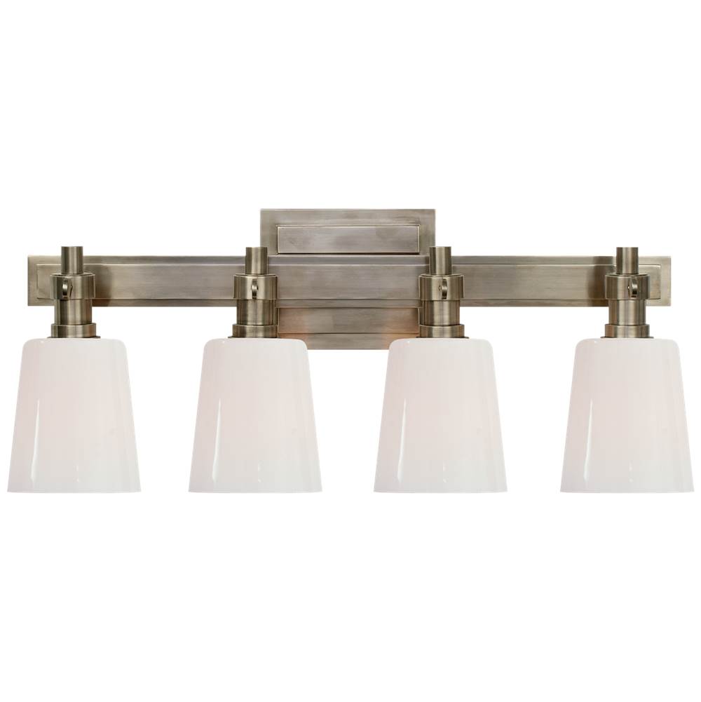 Visual Comfort Signature Collection Bryant Four-Light Bath Sconce in Antique Nickel with White Glass