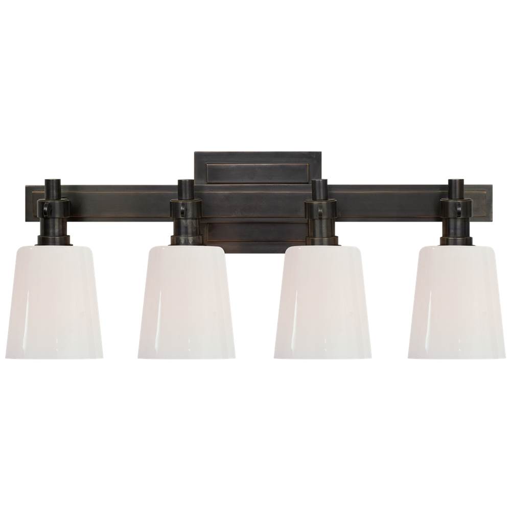 Visual Comfort Signature Collection Bryant Four-Light Bath Sconce in Bronze with White Glass