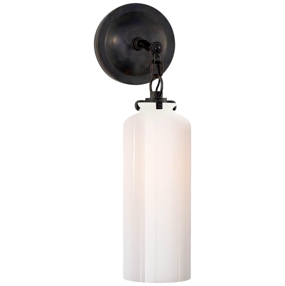 Visual Comfort Signature Collection Katie Small Cylinder Sconce in Bronze with White Glass