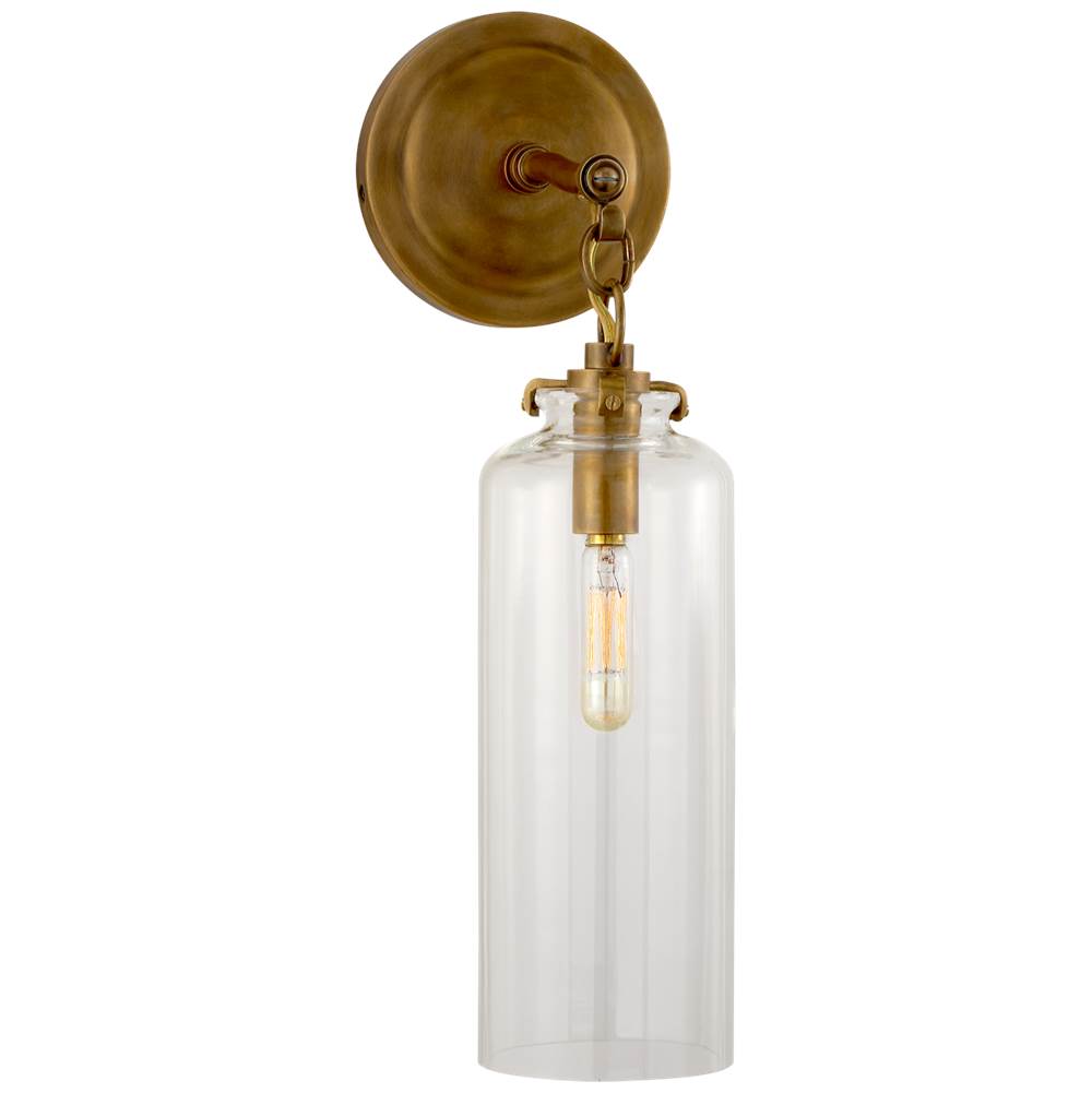 Visual Comfort Signature Collection Katie Small Cylinder Sconce in Hand-Rubbed Antique Brass with Clear Glass