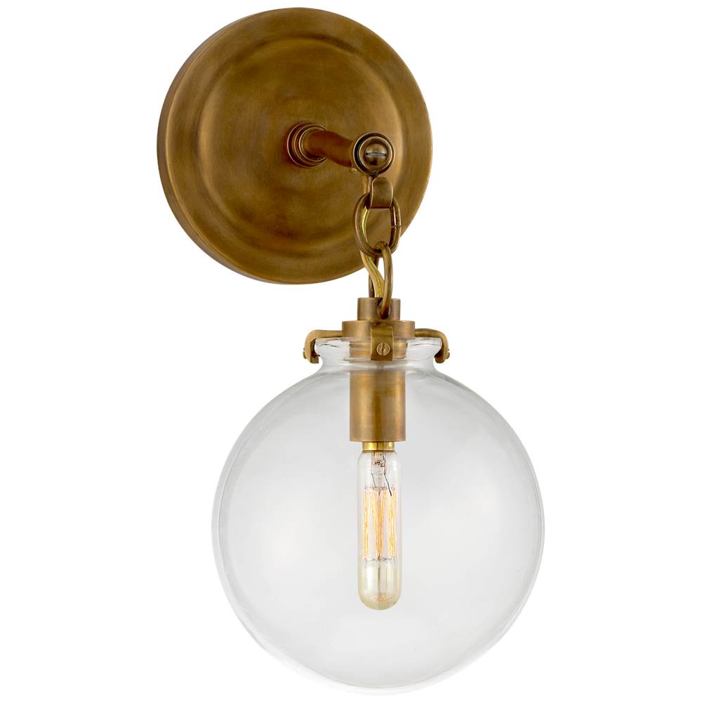 Visual Comfort Signature Collection Katie Small Globe Sconce in Hand-Rubbed Antique Brass with Clear Glass