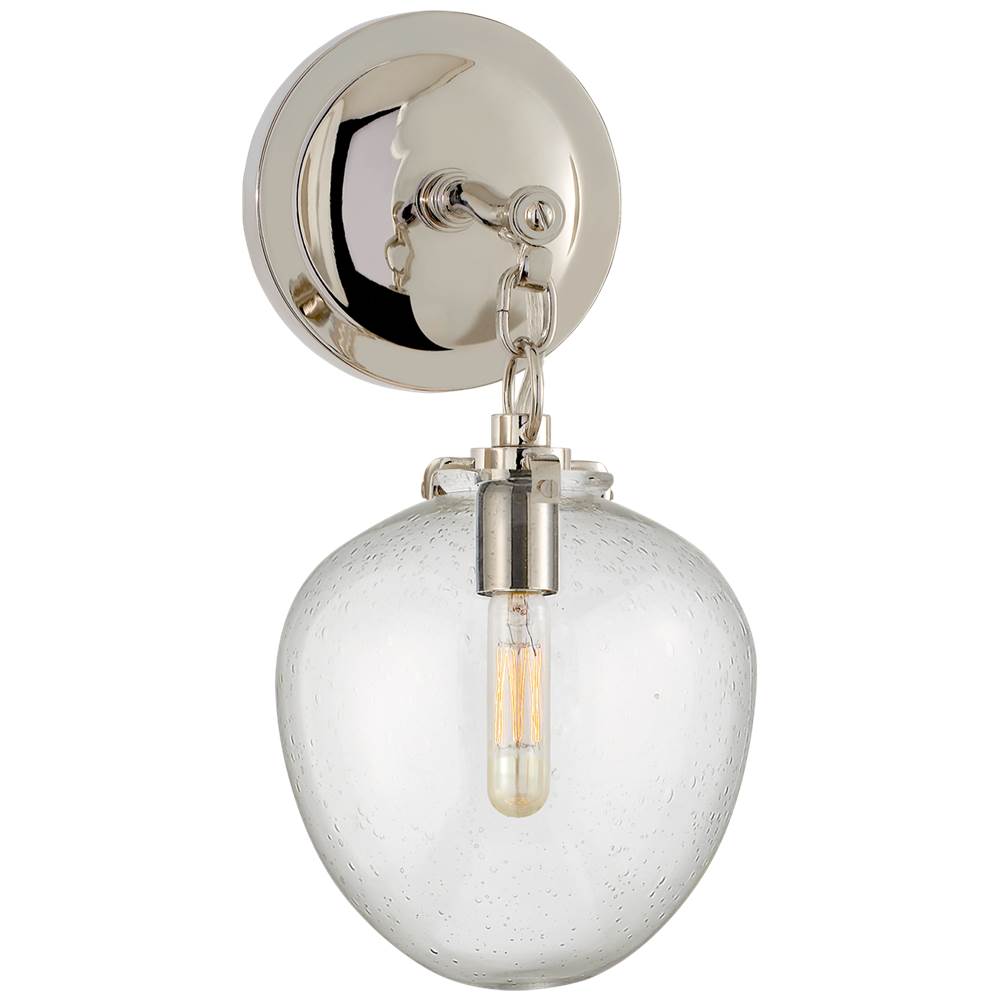 Visual Comfort Signature Collection Katie Small Acorn Sconce in Polished Nickel with Seeded Glass