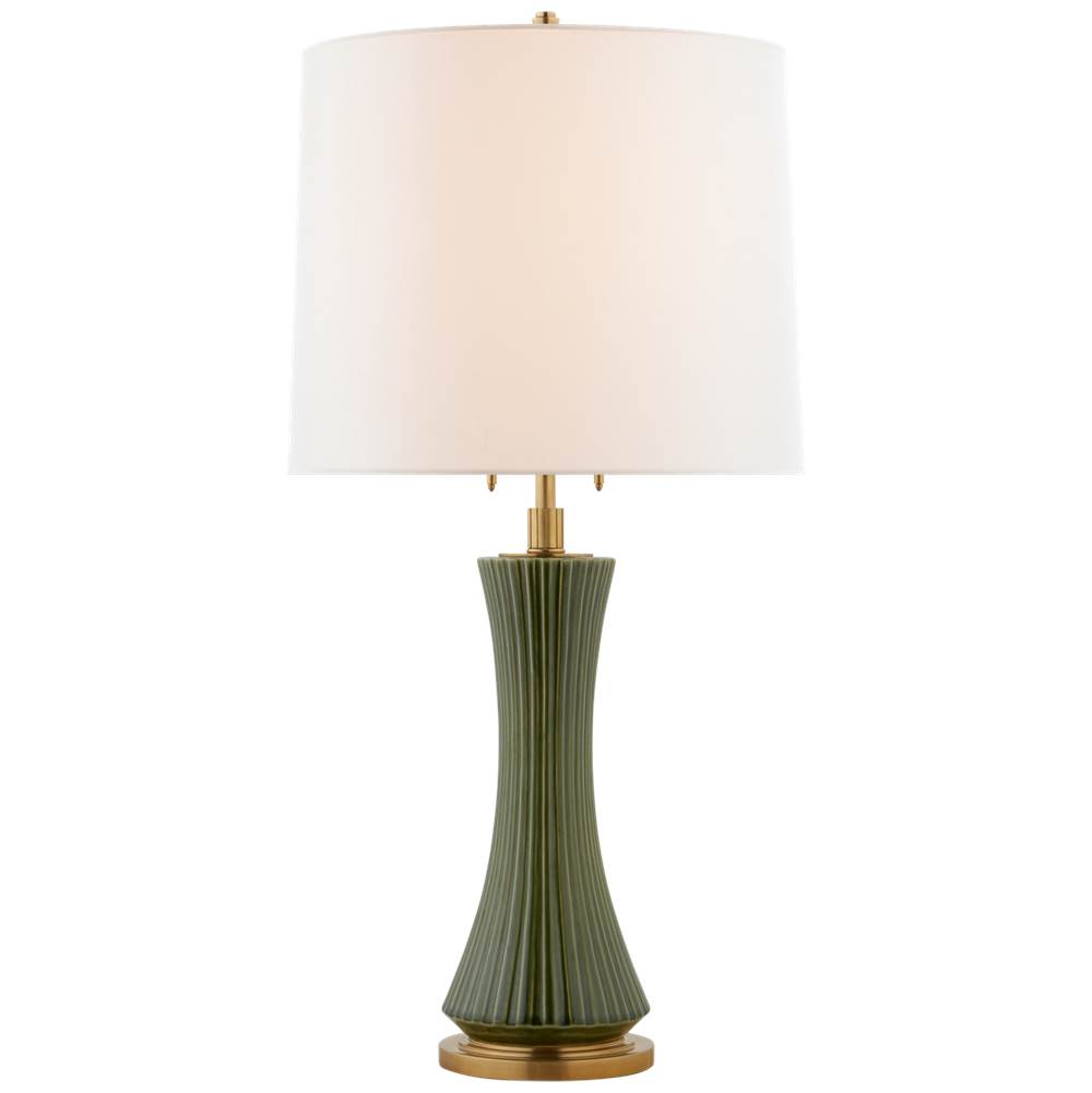 Visual Comfort Signature Collection Elena Large Table Lamp in Emerald Green with Linen Shade