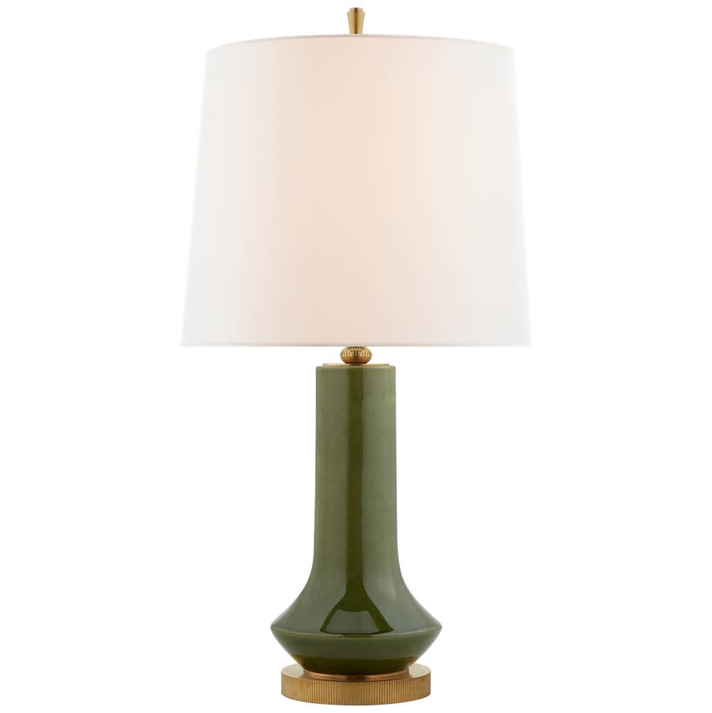 Visual Comfort Signature Collection Luisa Large Table Lamp in Emerald Green with Linen Shade
