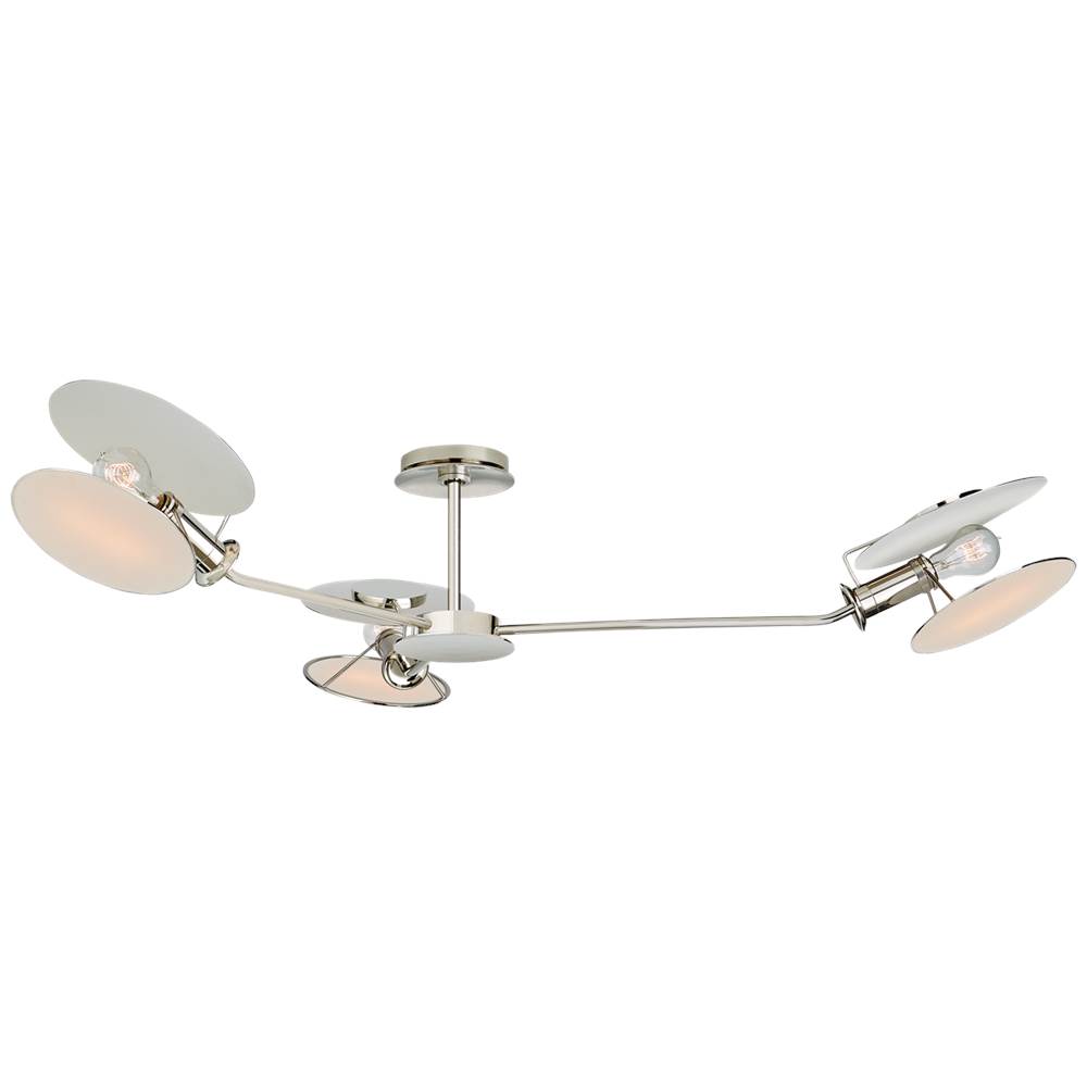 Visual Comfort Signature Collection Osiris Large Asymmetric Semi-Flush Mount in Polished Nickel with Linen Diffusers