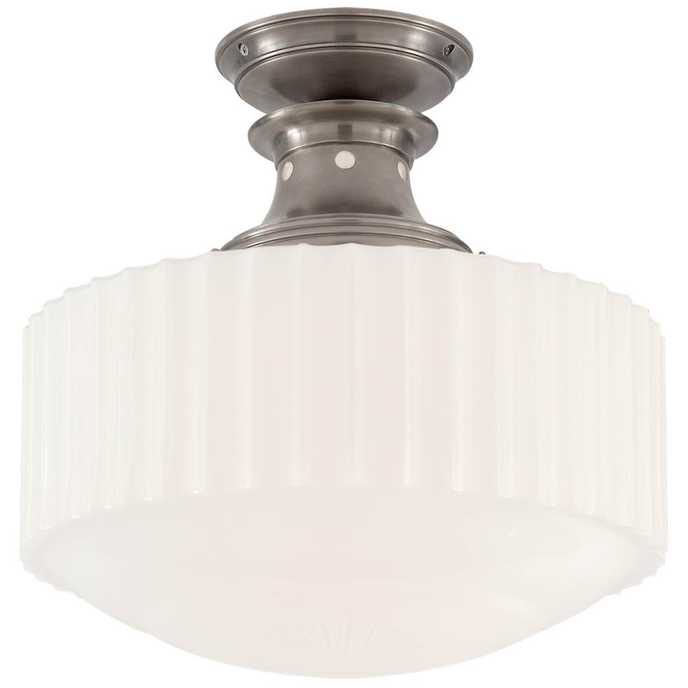 Visual Comfort Signature Collection Milton Road Flush Mount in Antique Nickel with White Glass