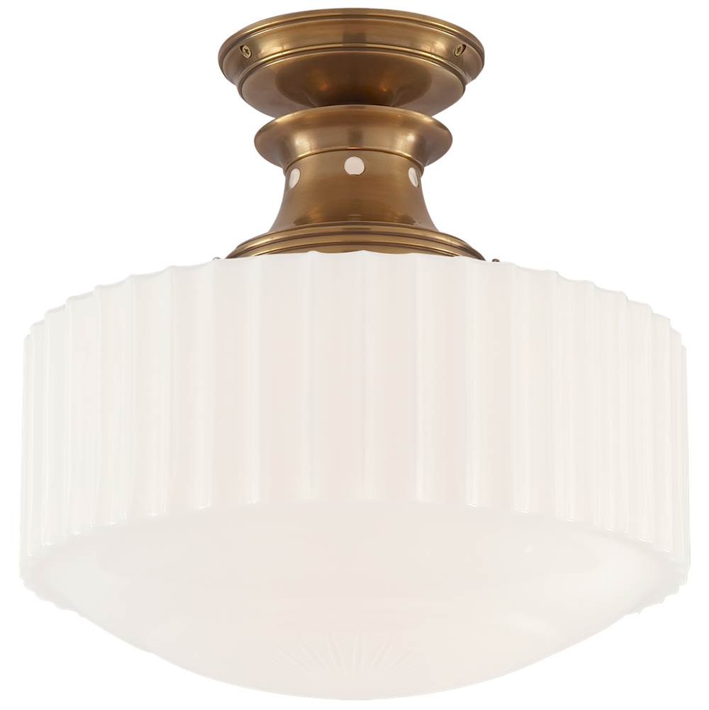 Visual Comfort Signature Collection Milton Road Flush Mount in Hand-Rubbed Antique Brass with White Glass
